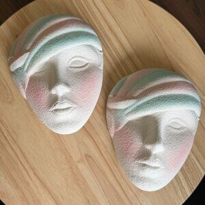 2 Vintage 80's Post Modernism Wall Mask Pastel Pink  Green White Textured NOS